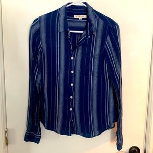 Francescas Harper Shirt Adult Small Silver Blue Stripe Button Up Blouse Women